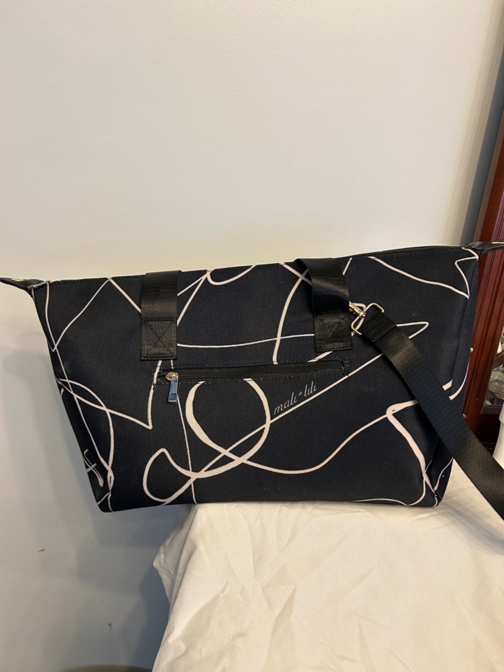 Mali and Lili Black Tote Bag with White Abstract Print